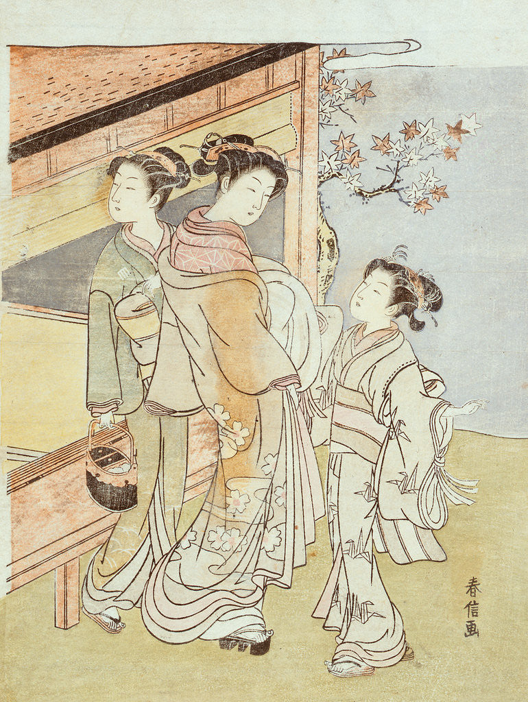 Detail of A Lady and Her Attendant Meet a Messenger by Suzuki Harunobu