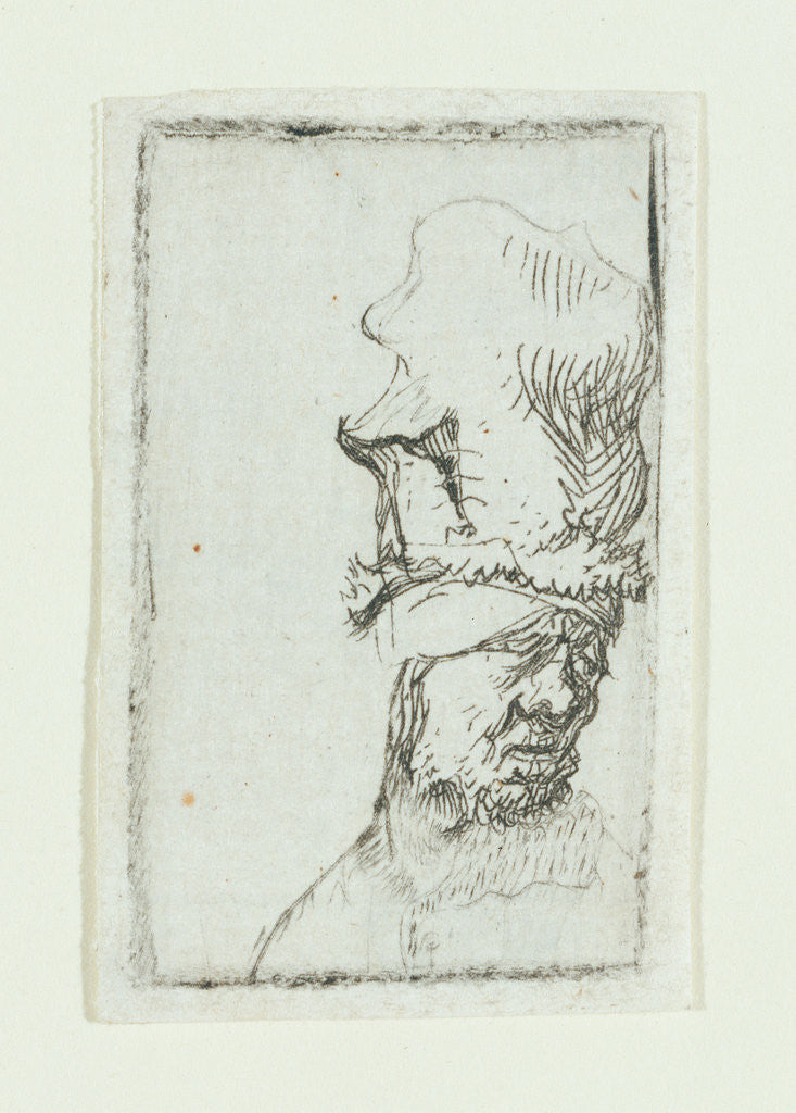 Detail of Head of a man in a high cap by Rembrandt Harmensz. van Rijn