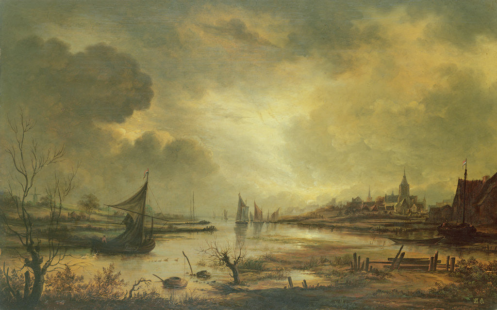 Detail of Dutch Town on a River by Moonlight by Aert van der Neer