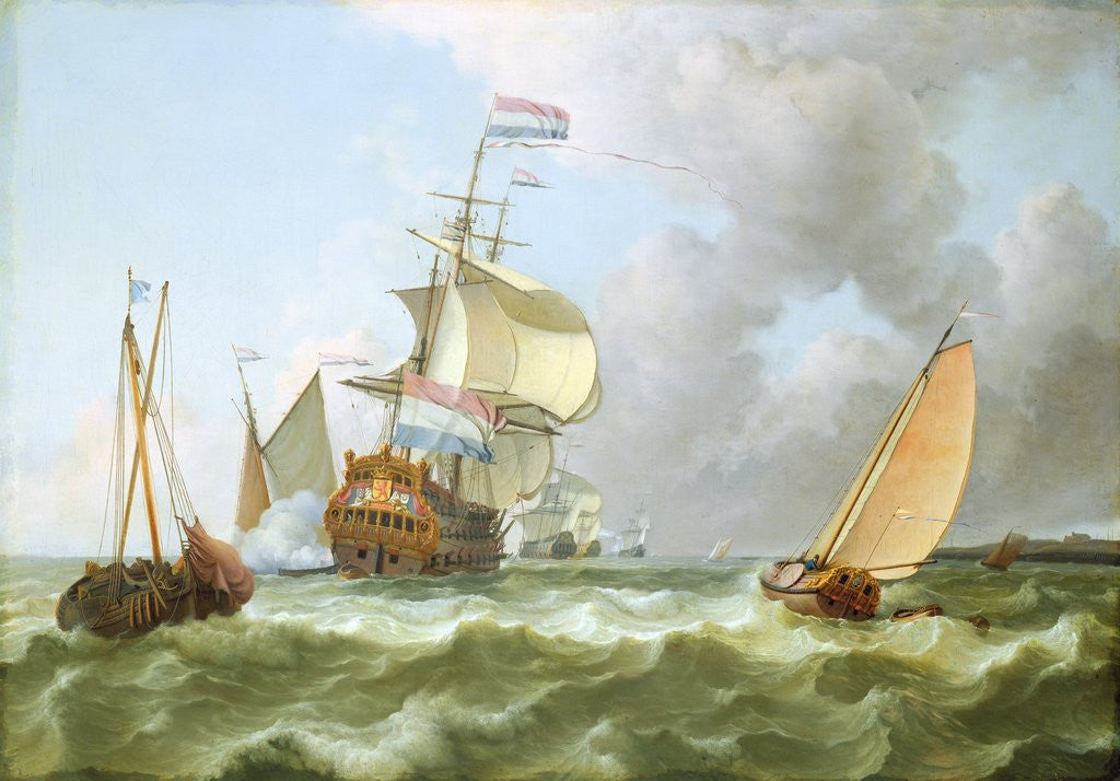 Detail of The Warship 'Hollandia' in Full Sail by Ludolf Backhuysen