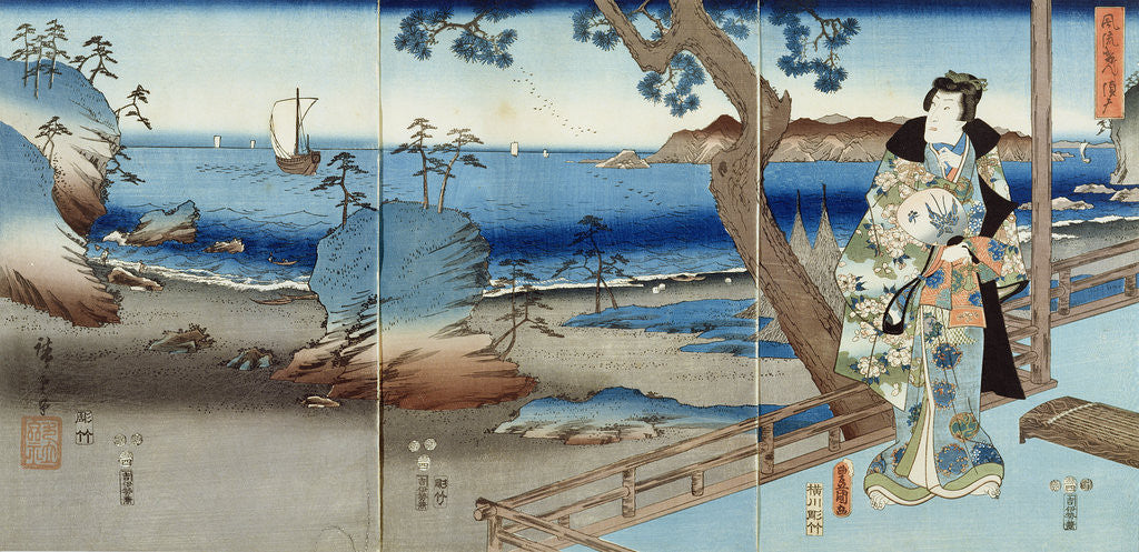 Detail of Prince Genji watching at the Suma Beach by Hiroshige