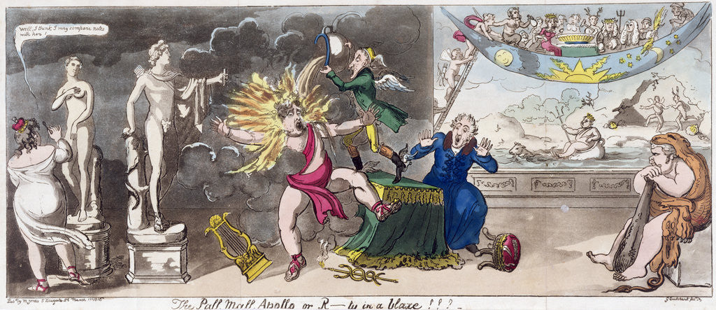 Detail of The Pall Mall Apollo or, R...ty in a blaze!!! 1816 by George Cruikshank