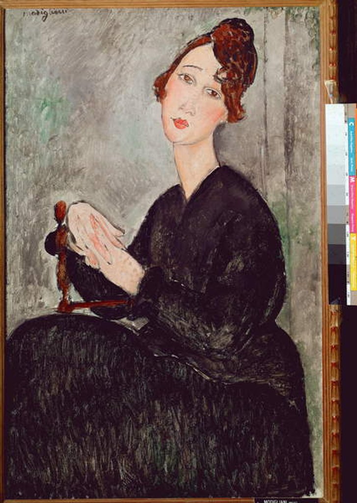 Detail of Portrait of Dedie Hayden Woman clothed in black has the melancolic expression by Amedeo Modigliani