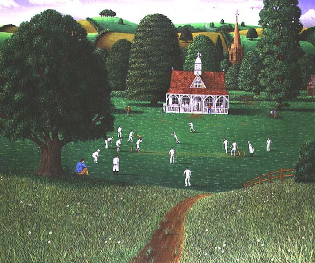 Detail of Cricket Match at St. Mary's Grange, Wilts, 1986 by Larry Smart