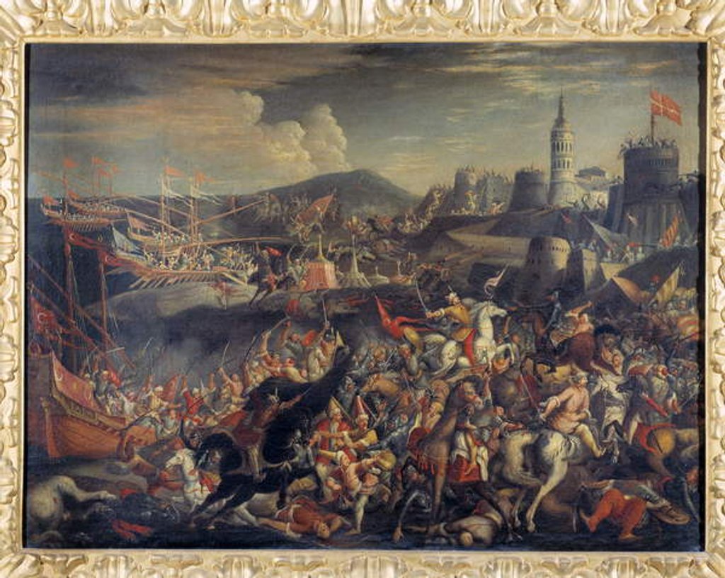 Detail of Attack of the Saracens on the Island of Malta, defended by the Knights Hospitaller in 1565 by Italian School
