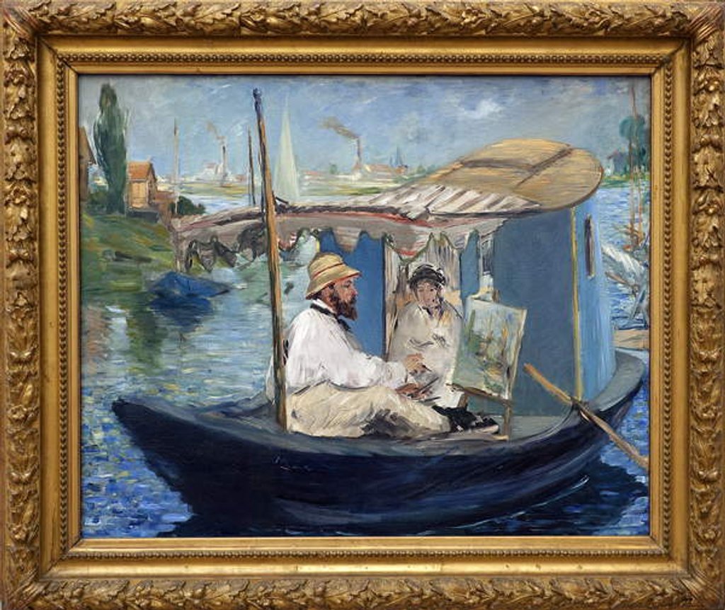 Detail of Claude Monet painting in his workshop or Monet on his boat by Edouard Manet
