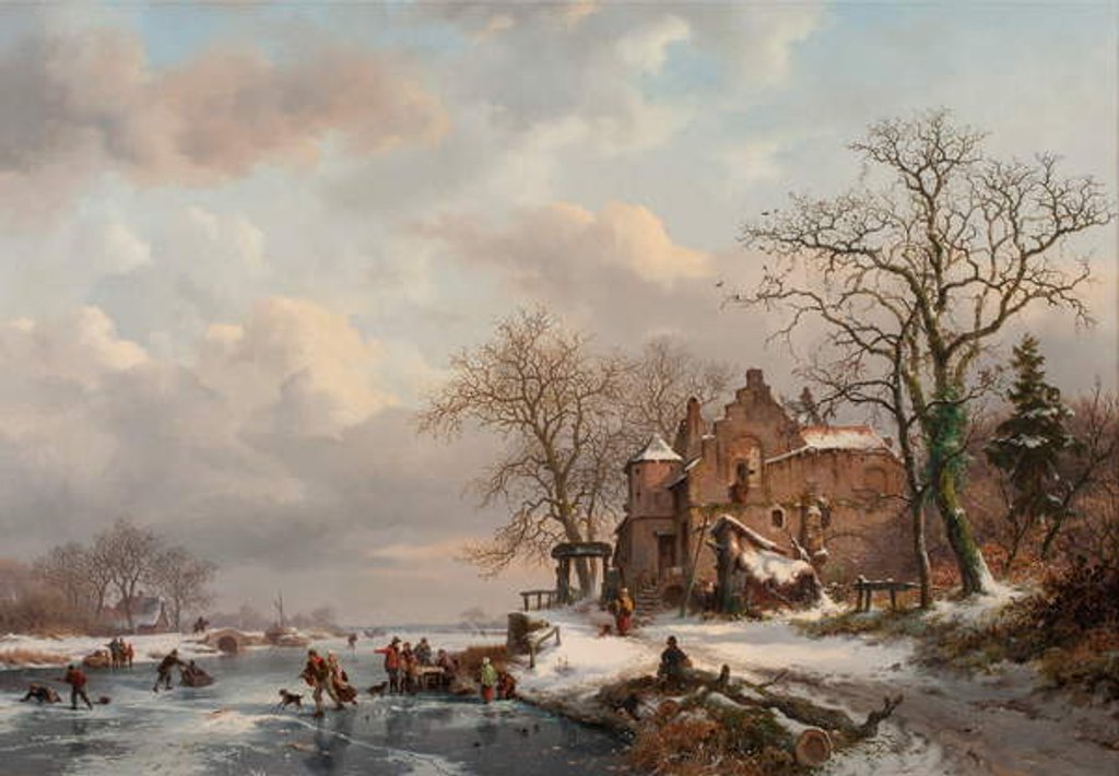 Detail of A Winter Landscape with Skaters on a Frozen River, 1862 by Frederick Marianus Kruseman