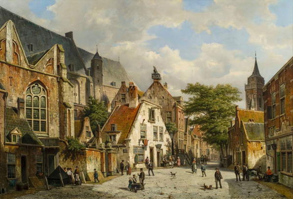 Detail of A Dutch Street Scene in Summer, 19th century by Willem Koekkoek