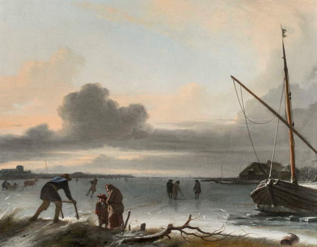 Detail of A Winter Landscape with Sleighs, Skaters and Golfers on a Frozen Lake by Ludolf I Backhuysen