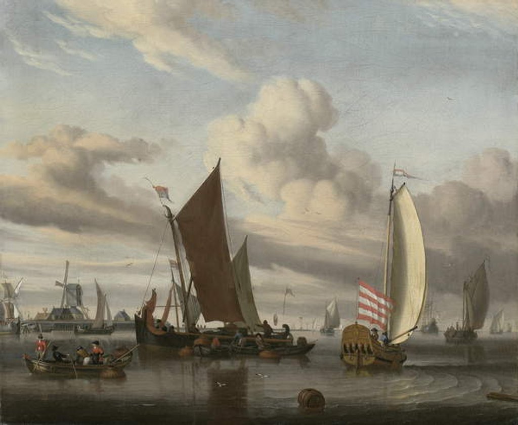 Detail of Shipping in a Calm Sea off a Jetty by Jan Claes Rietschoof