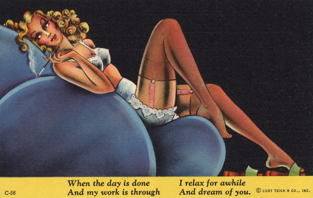 Detail of When the Day is Done, and My Work is Through, I Relax for Awhile, and Dream of You Postcard by Anonymous