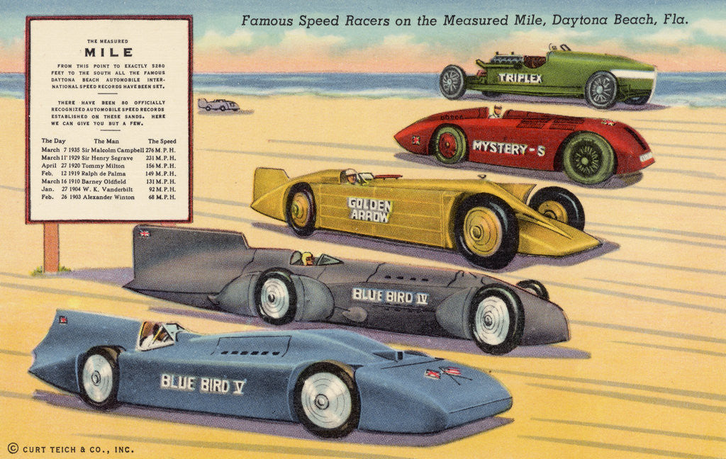 Detail of Famous Speed Racers on the Measured Mile, Daytona Beach, Florida Postcard by Corbis