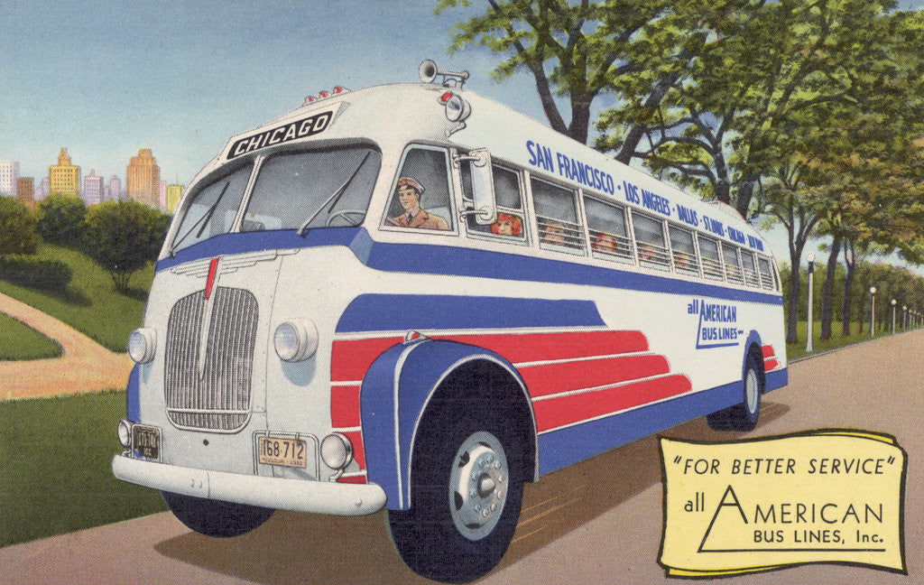 Detail of Advertisement for All-American Bus Lines by Anonymous