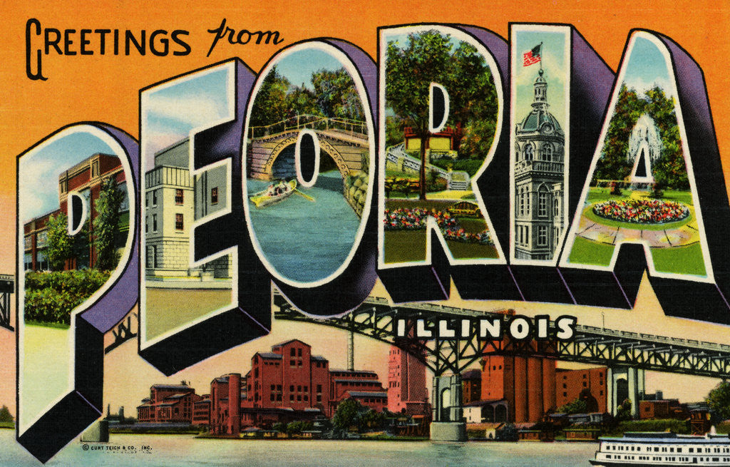 Detail of Greetings from Peoria, Illinois Postcard by Anonymous