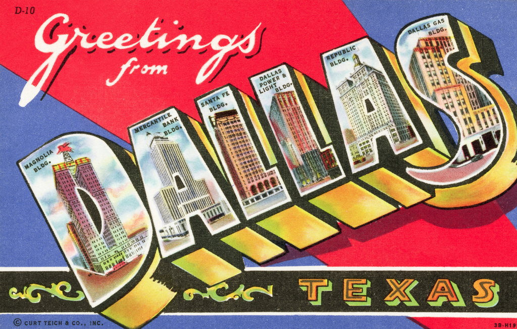 Detail of Greetings from Dallas, Texas Postcard by Corbis