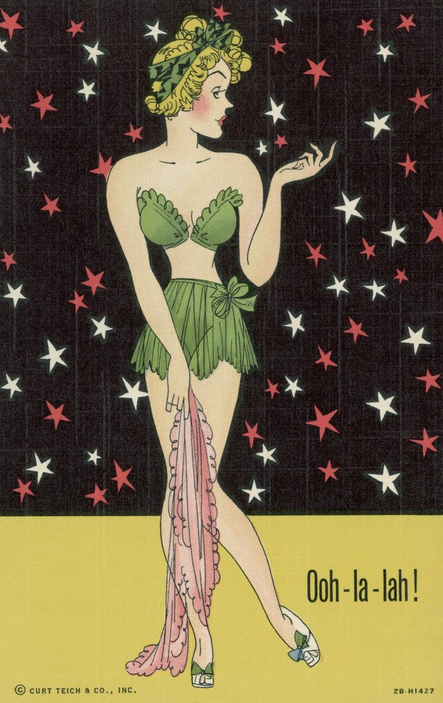 Detail of Drawing of Woman in Green Outfit by Anonymous