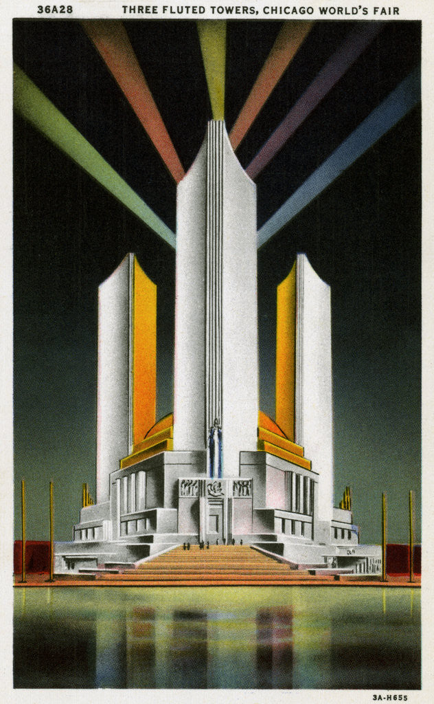 Detail of Three Fluted Towers at Chicago World's Fair Postcard by Anonymous