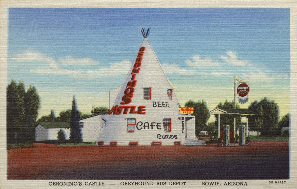 Detail of Geronimo's Castle at Greyhound Bus Depot by Anonymous