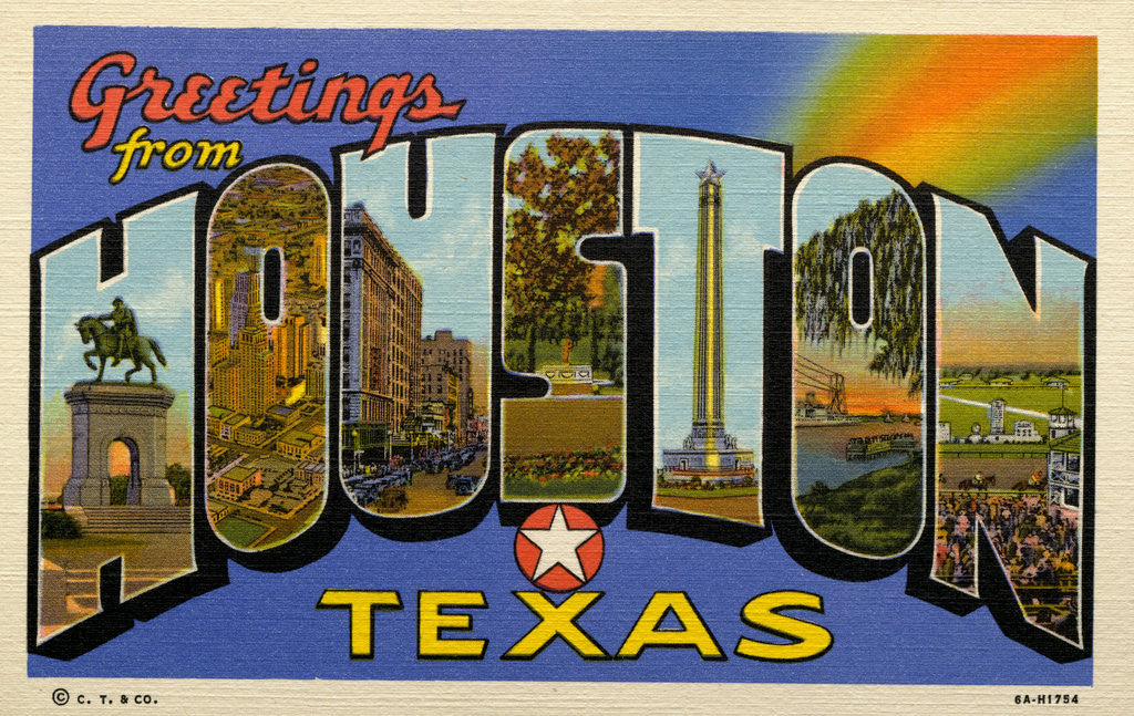 Detail of Greetings from Houston, Texas Postcard by Corbis