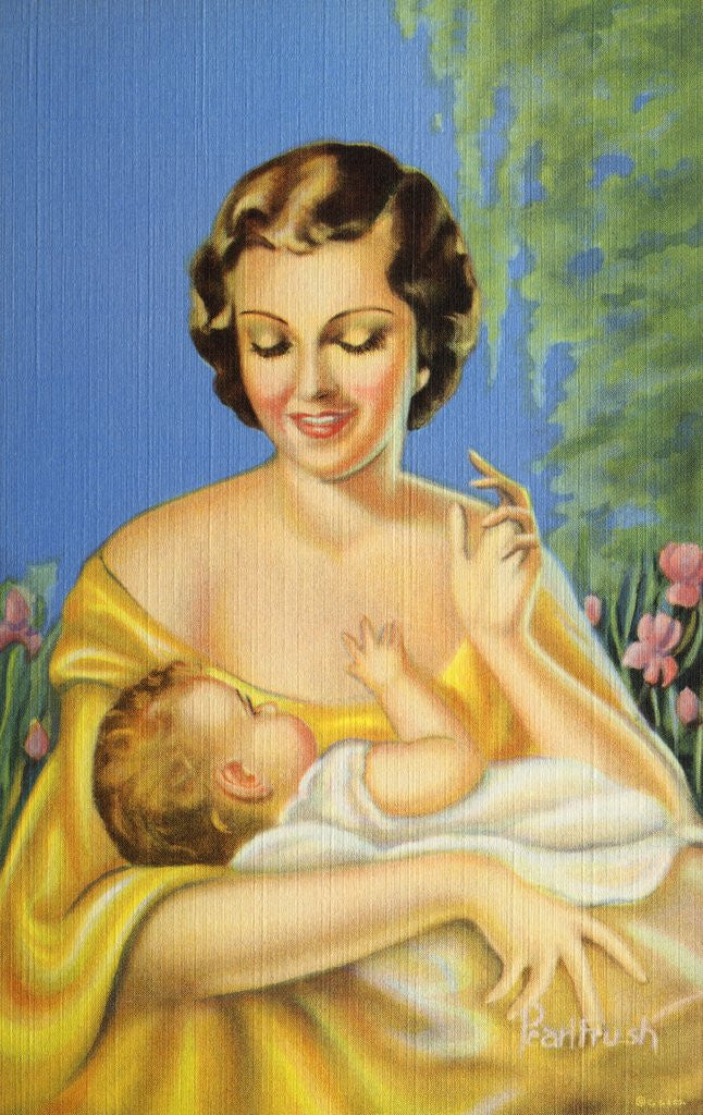 Detail of Postcard of Mother Holding Infant by Corbis
