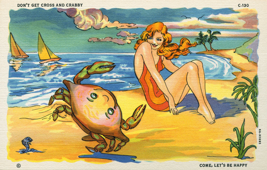 Detail of Illustration of Woman and Crab on Beach by Anonymous