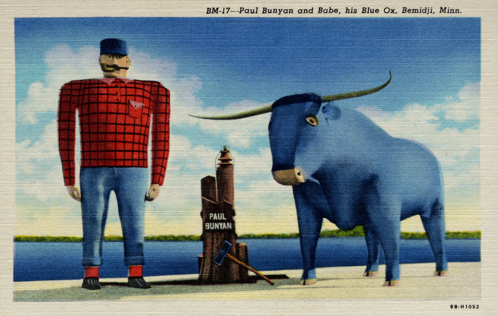 Detail of Paul Bunyan with Babe, the Blue Ox by Corbis