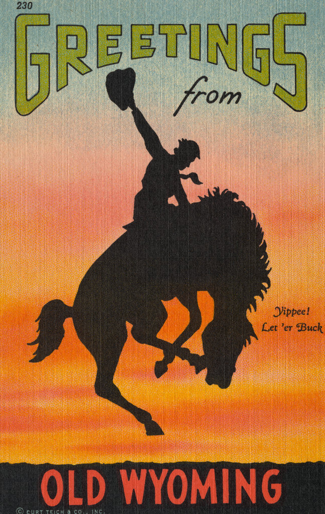 Detail of Greetings from Old Wyoming Postcard by Anonymous