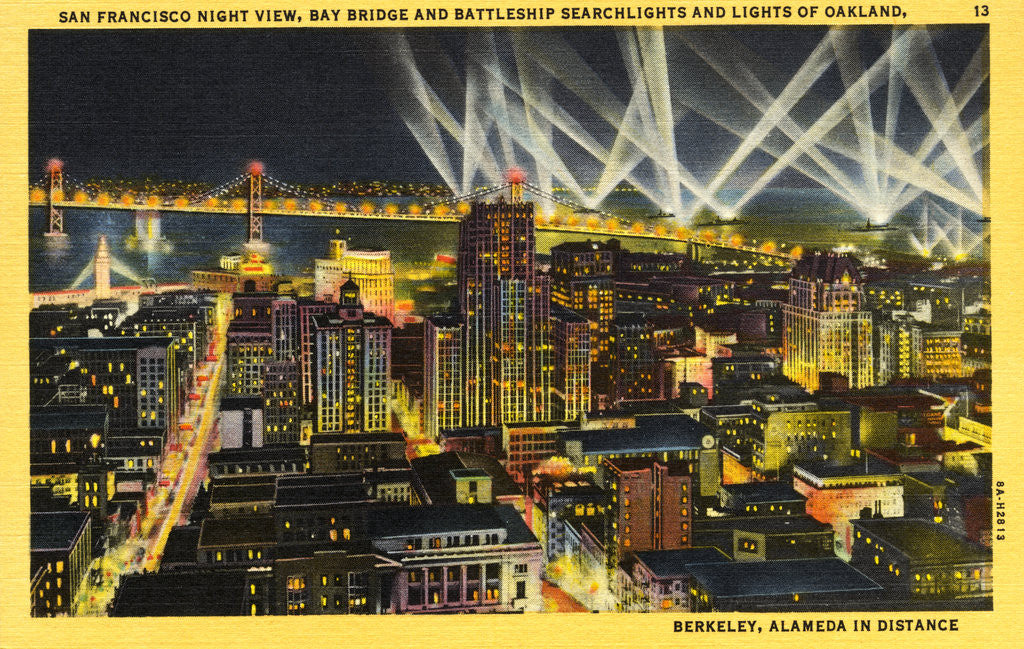 Detail of Searchlight Display in San Francisco Bay by Anonymous