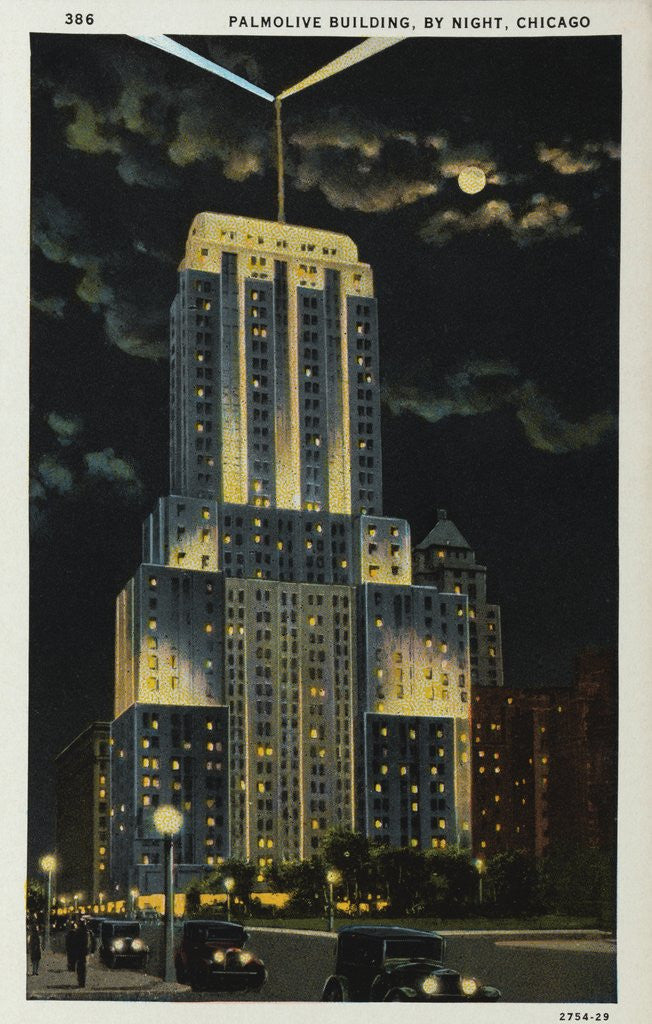 Detail of Postcard of Palmolive Building at Night by Anonymous