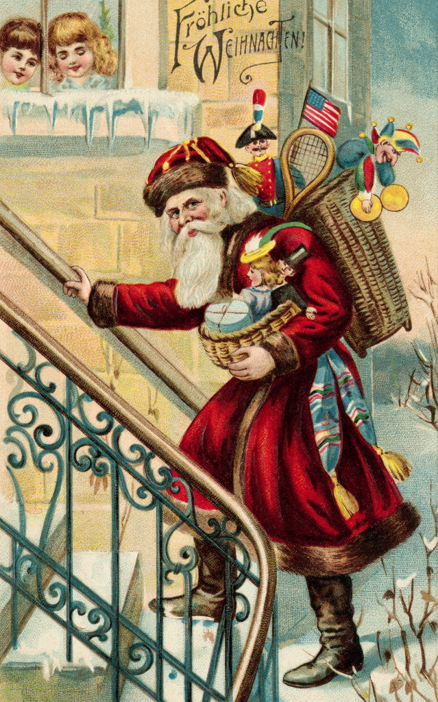 Detail of Postcard of Santa Claus Carrying Toys by Anonymous