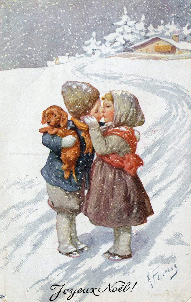 Detail of Postcard of Children Kissing by Anonymous
