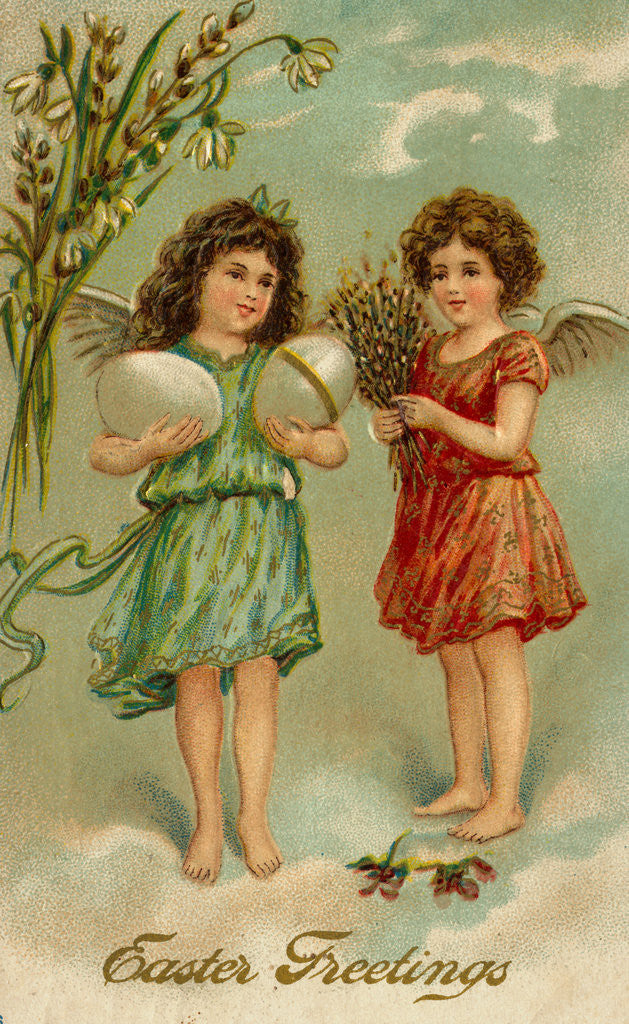 Detail of Postcard of Easter Greeting with Angelic Girls by Anonymous
