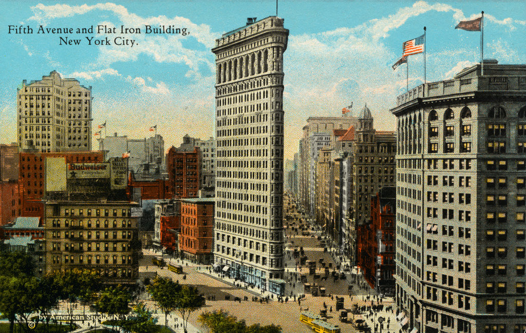 Detail of Postcard of Fifth Avenue and Flat Iron Building by Anonymous