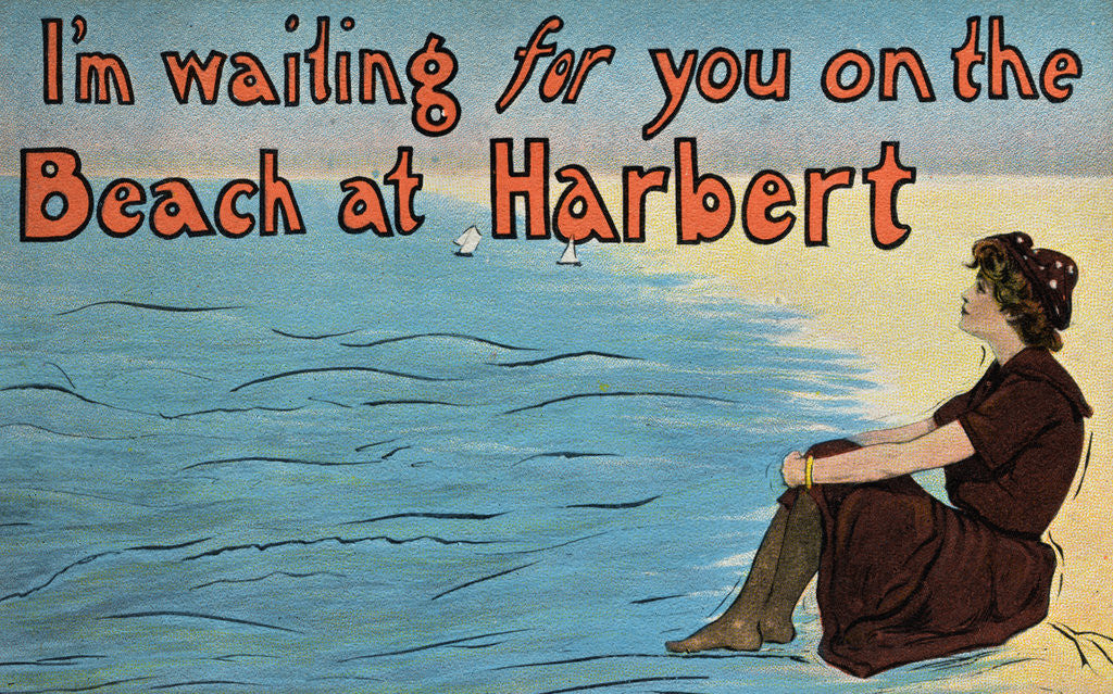 Detail of Postcard of Woman Sitting on the Beach by Anonymous