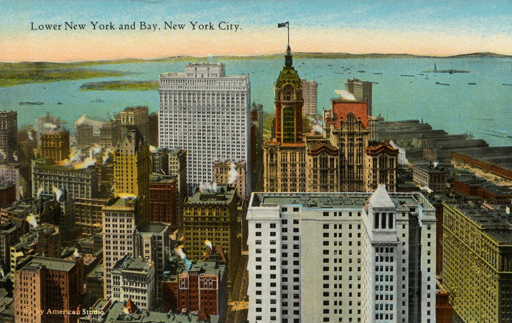 Detail of Postcard of Lower Manhattan and Bay by Anonymous