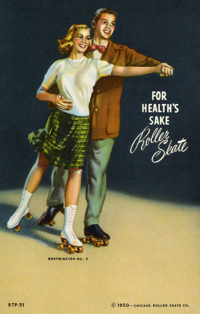 Detail of For Health's Sake, Roller Skate Postcard by Anonymous