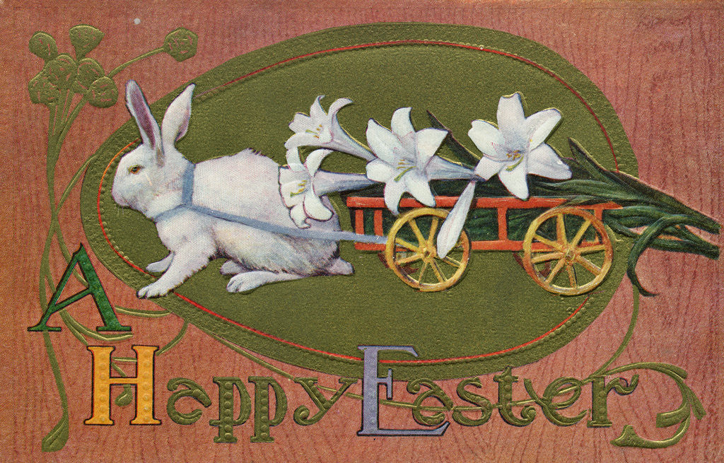 Detail of A Happy Easter Postcard with a Rabbit Pulling Lilies by Anonymous