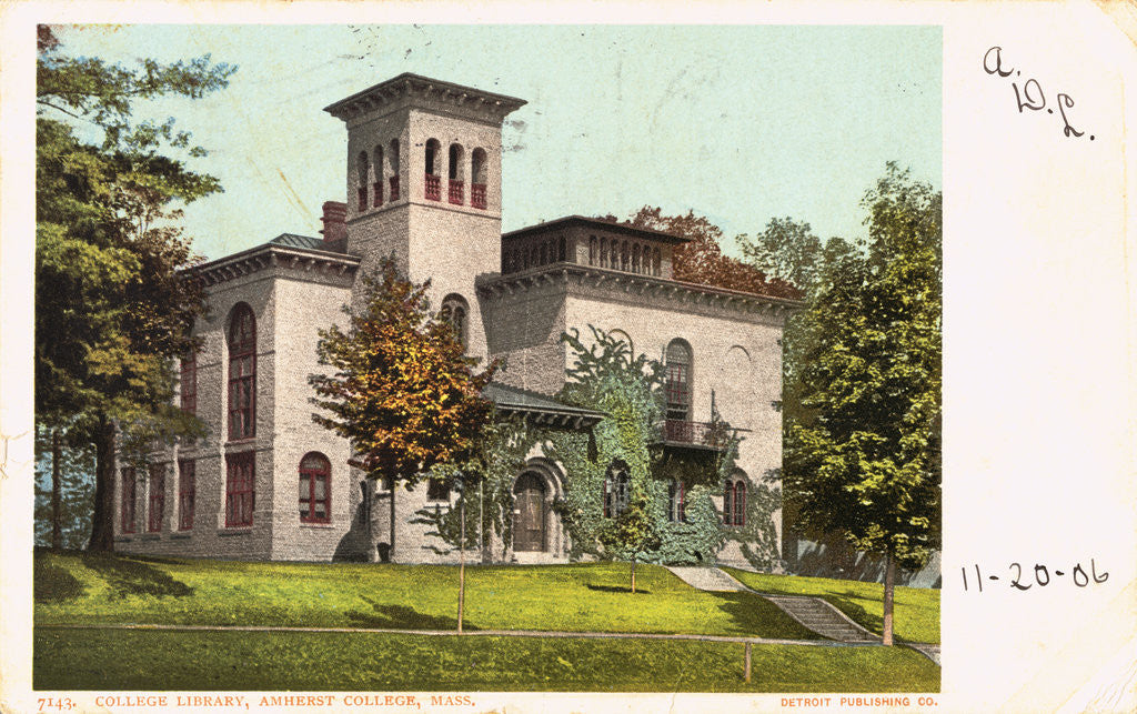 Detail of College Library, Amherst College, Mass. Postcard by Anonymous