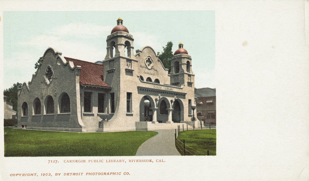 Detail of Carnegie Public Library, Riverside, Cal. Postcard by Anonymous