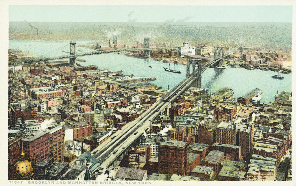 Detail of Brooklyn and Manhattan Bridges, New York Postcard by Anonymous