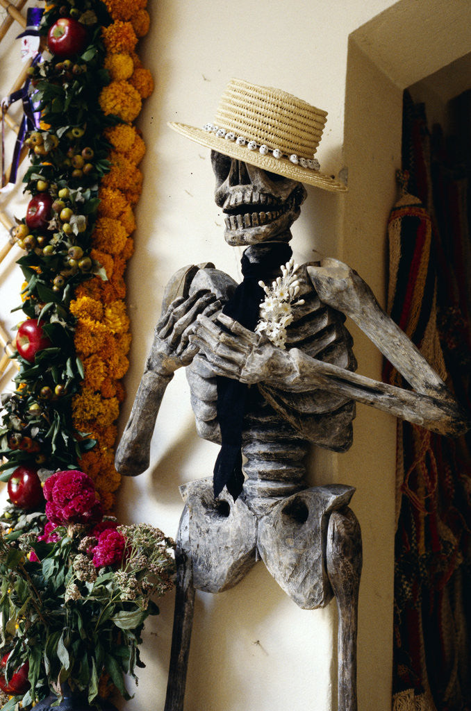 Detail of Day of the Dead Skeleton and Flowers by Anonymous