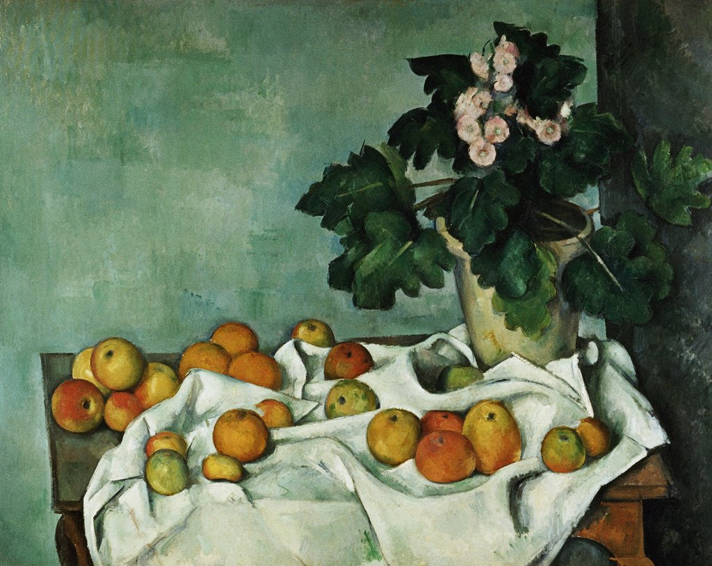 Detail of Still Life with Apples and a Pot of Primroses by Paul Cezanne