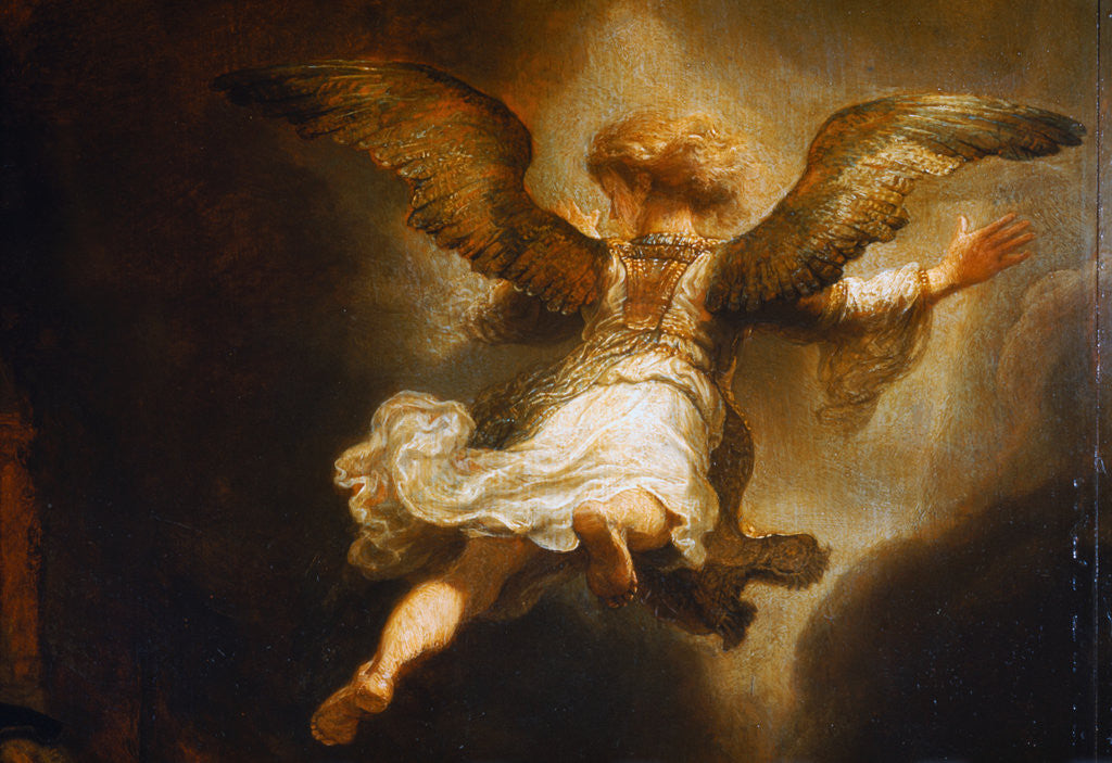Detail of Detail of Angel Raphael Leaving Tobit and His Family by Rembrandt van Rijn