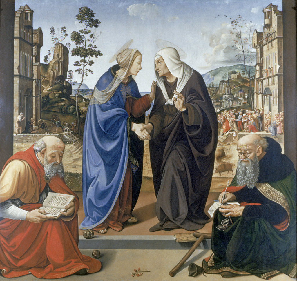 Detail of Visitation, With Saint Nicholas and Saint Anthony Abbot by Piero di Cosimo