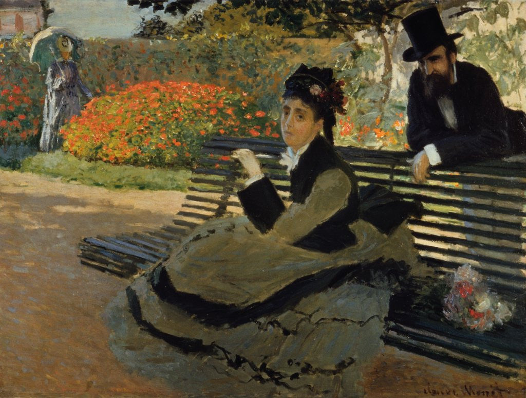 Detail of Camille Monet on a Garden Bench by Claude Monet