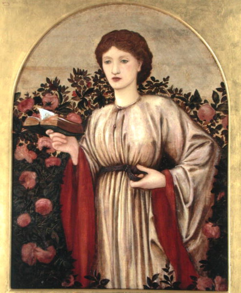 Detail of Girl with Book with Roses Behind by Edward Coley Burne-Jones