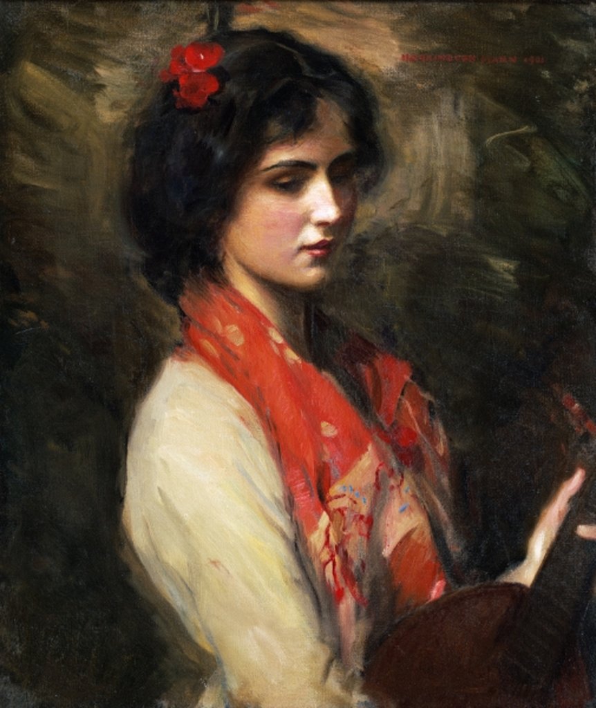 Detail of Young Woman with Mandolin, 1901 by Harrington Mann