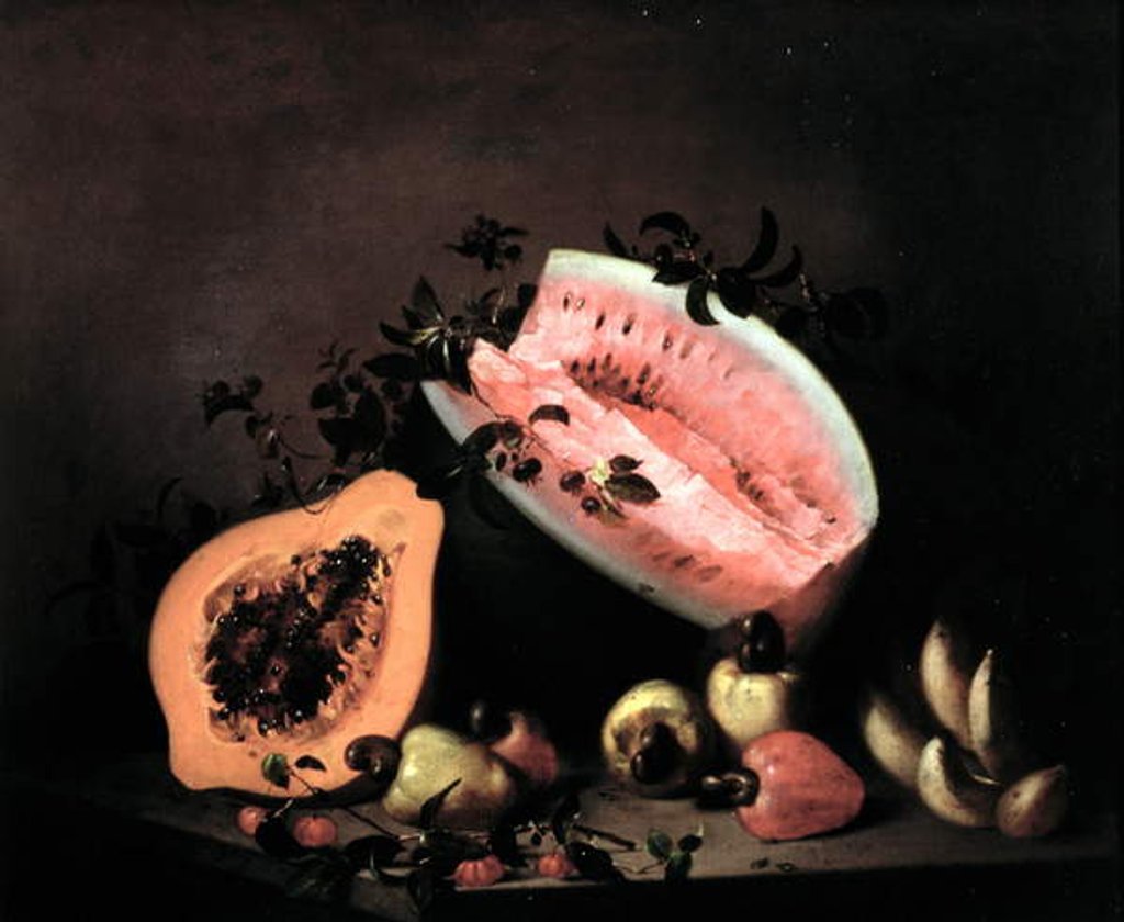 Detail of Still life of Papaya, Watermelon and Cashew by Agostino Jose da Mota