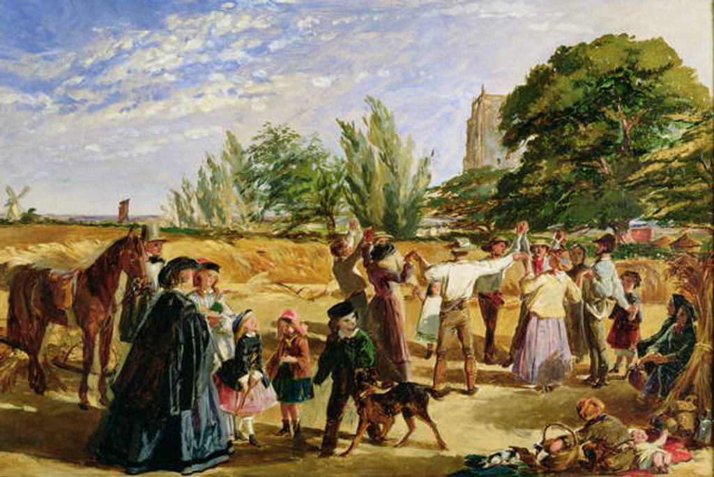 Detail of A Harvest scene in Norfolk: sketch for 'Hello Largesse', 1861 by William Maw Egley