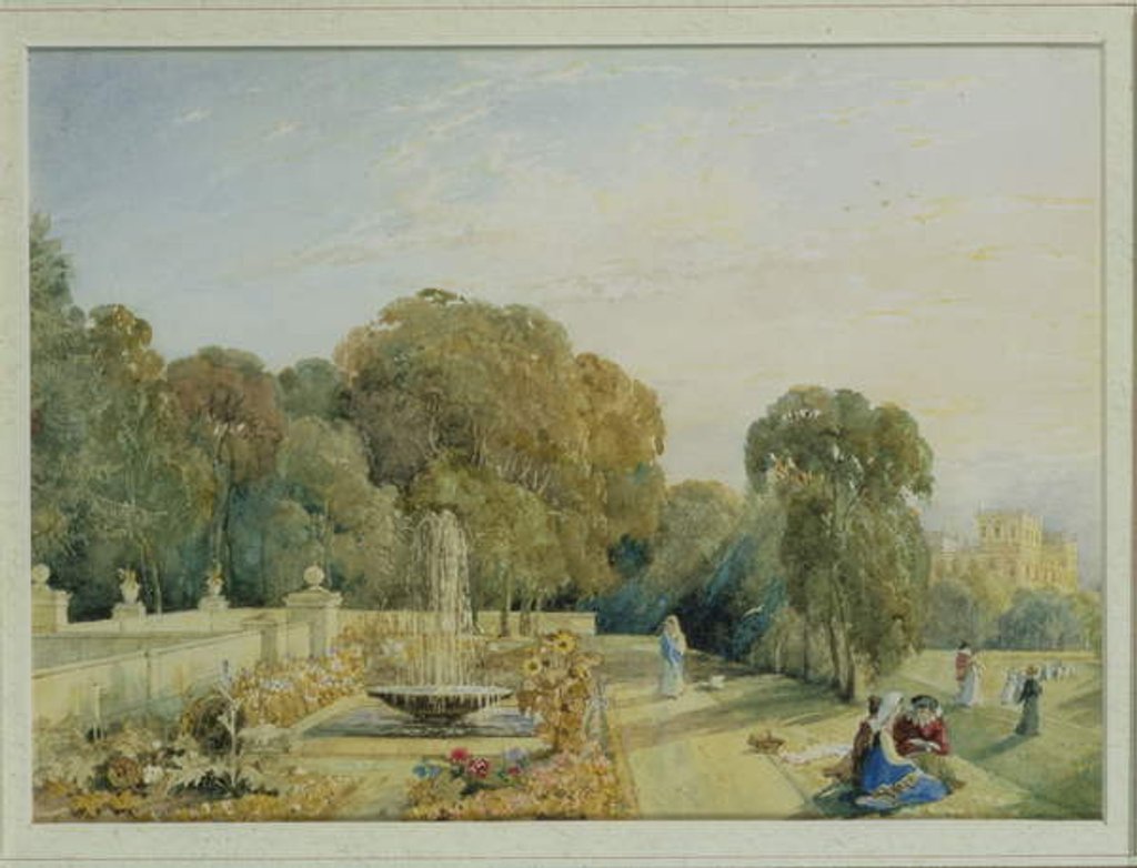 Detail of View of the gardens at Chatsworth, Derbyshire, c.1820 by Frances Elizabeth Swinburne